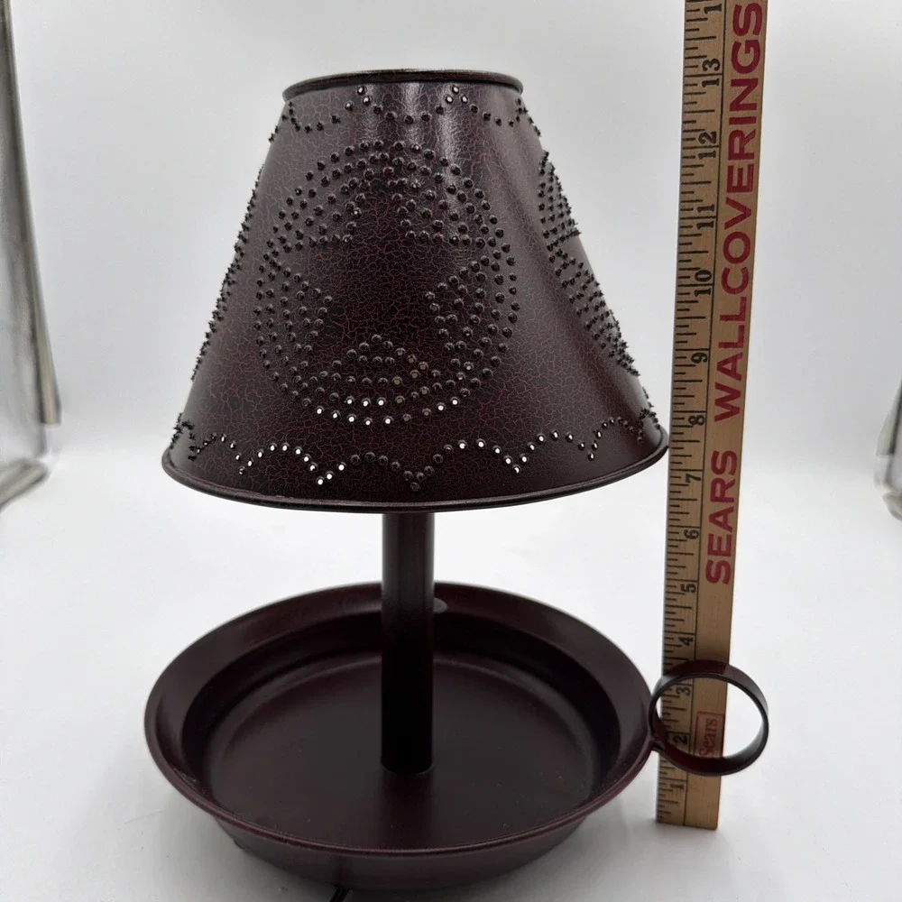 Primitive Country Lamp Chamberstick W/Punched Tin Star Shade